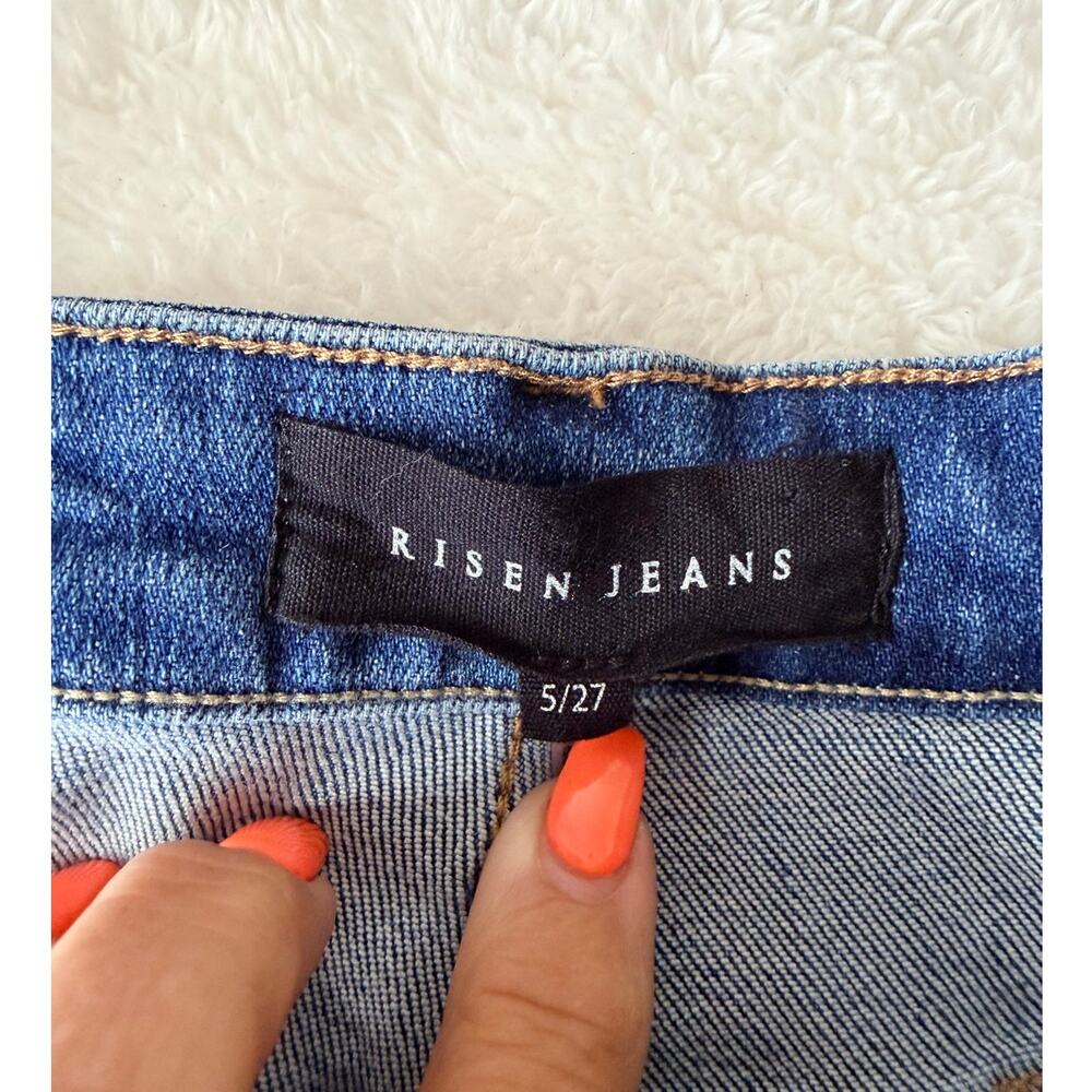 Risen Jeans 5/27 Distressed Flare Raw Hem Medium Wash Denim - Picture 6 of 9